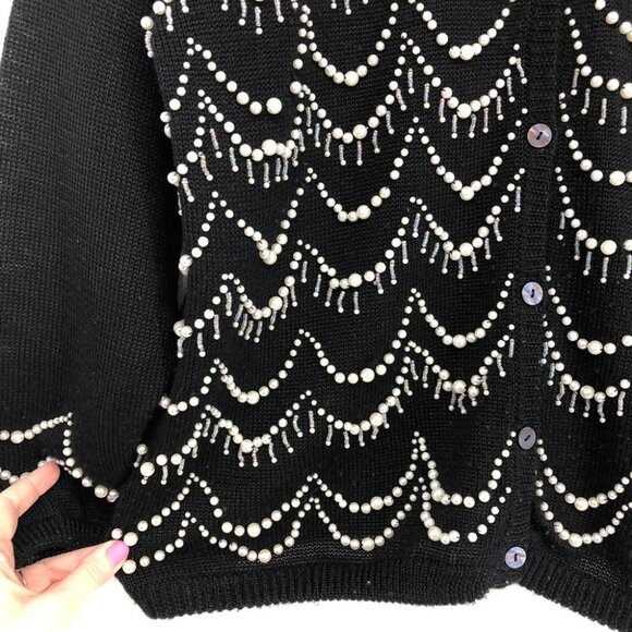 Vintage Franco Valero Black Pearl Embroidered Buttoned Wool blend Cardigan - Picture 6 of 15